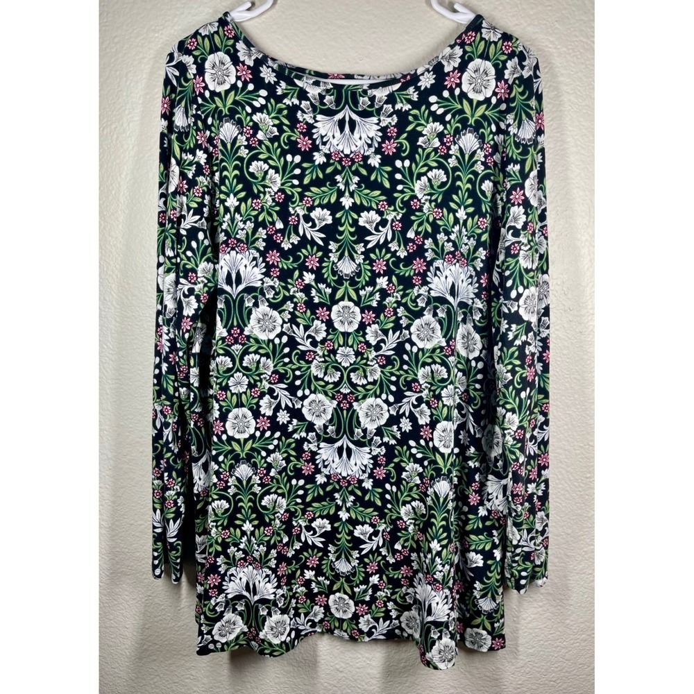 J jill womenswear collection floral print long sleeve tunic top size L cottage